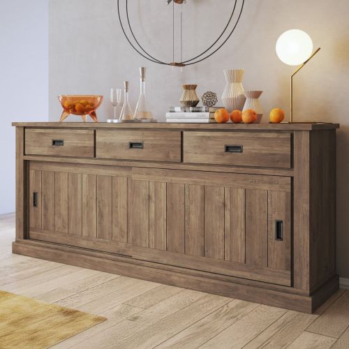 Credenza Marrone Noce 2 Ripiani 3 Cassetti 220x50x95h cm, 2 Ante - Malonno
