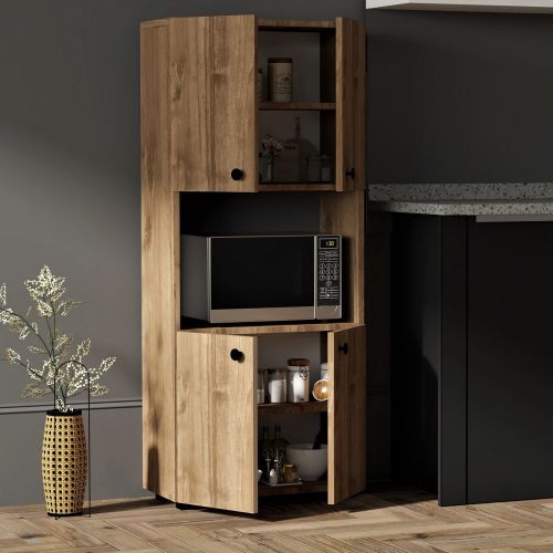 Credenza Marrone Noce 2 Ripiani 4 Ante 60x31x140h cm, 5 Vani - Sestu