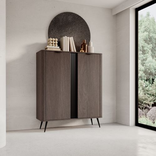Credenza Marrone Noce 2 Ripiani Apertura Battente 113x38x134h cm, 2 Ante - Hazamale
