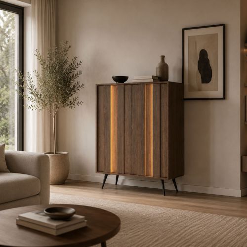 Credenza Marrone Noce 2 Ripiani Apertura Battente 94x40x126h cm, 2 Ante - Hafano