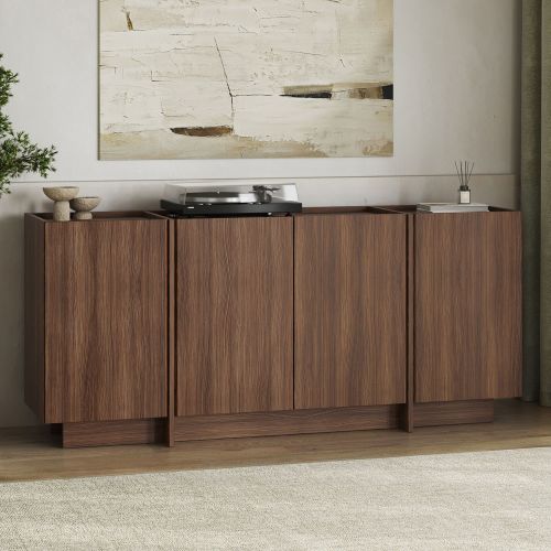 Credenza Marrone Noce 4 Ripiani 4 Ante 180x45x80h cm, 8 Vani - Nolova