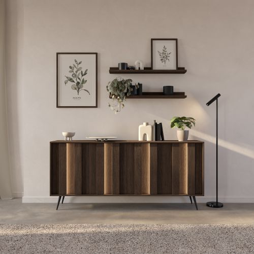 Credenza Marrone Noce 4 Ripiani Apertura Battente 183x40x83h cm, 4 Ante - Haga