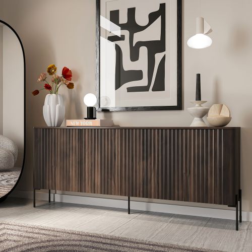 Credenza Marrone Noce 4 Ripiani Apertura Battente 190x40x80h cm, 4 Ante - Laion
