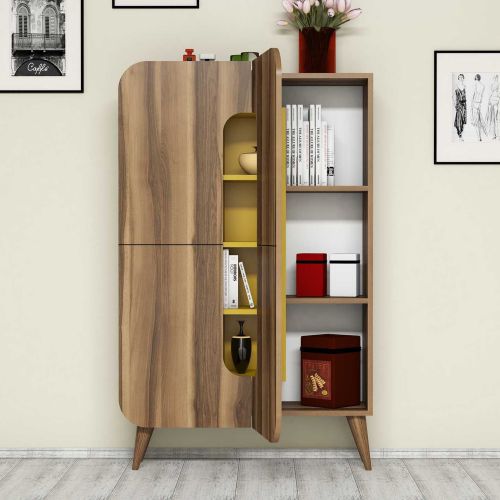 Credenza Marrone Noce Giallo 7 Ripiani 10 Vani 93x32x144h cm, 2 Ante - Paularo