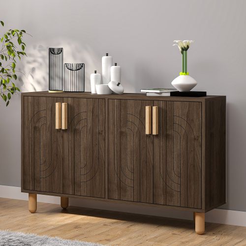 Credenza Marrone Noce Marrone Rovere 2 Ripiani 4 Ante 120x30x74h cm, 4 Vani - Venerina