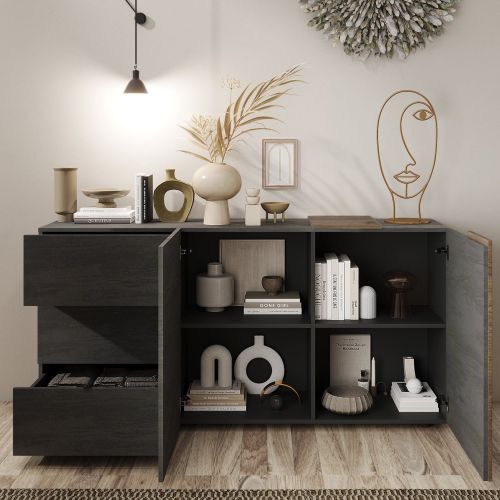 Credenza Marrone Noce Marrone Rovere 3 Cassetti 2 Ripiani 181x44x84h cm, 2 Ante - Carinola