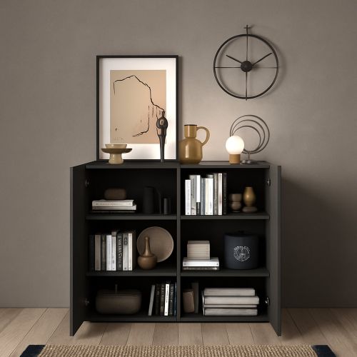 Credenza Marrone Noce Marrone Rovere 4 Ripiani 6 Vani 121x44x114h cm, 2 Ante - Giarole