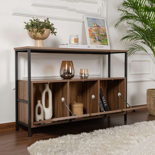 Credenza Marrone Noce Nero 2 Ripiani 3 Vani 120x30x77h cm, 3 Ante - Noda