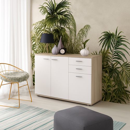 Credenza Marrone Olmo Bianco 2 Cassetti un Ripiano 103x34x74h cm, Apertura Battente - Meldola