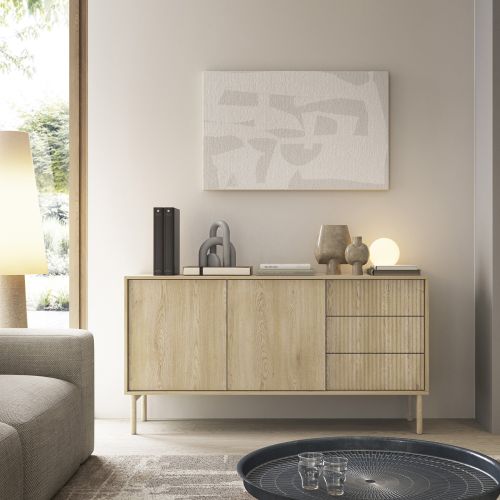 Credenza Marrone Rovere 3 Cassetti 2 Ripiani 154x40x80h cm, Apertura Battente, Scorrevole - Havazami