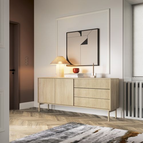 Credenza Marrone Rovere 3 Cassetti 2 Ripiani 187x40x80h cm, Apertura Battente, Scorrevole - Haza
