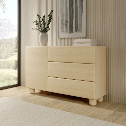 Credenza Marrone Rovere 3 Cassetti un Ripiano 130x38x80h cm, Apertura Battente, Scorrevole - Hanerito