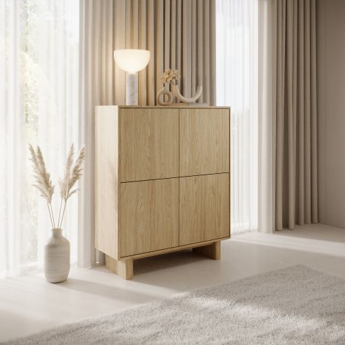 Credenza Marrone Rovere 4 Ripiani Apertura Battente 104x38x124h cm, 4 Ante - Hasareti