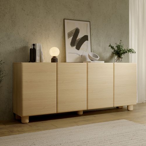 Credenza Marrone Rovere 4 Ripiani Apertura Battente 200x38x80h cm, 4 Ante - Hamomole