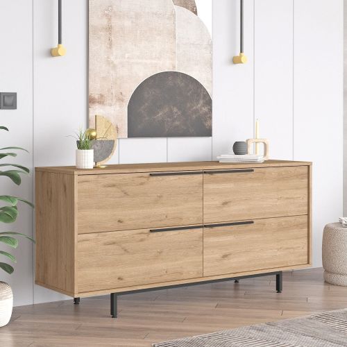 Credenza Marrone Rovere 4 Vani 4 Ante 160x45x74h cm, Apertura a Ribalta - Follo