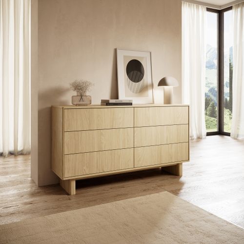 Credenza Marrone Rovere 6 Cassetti un Ripiano 154x38x83h cm, Apertura Scorrevole - Hasimi