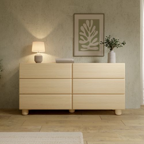 Credenza Marrone Rovere 6 Cassetti un Ripiano 160x38x80h cm, Apertura Scorrevole - Hana