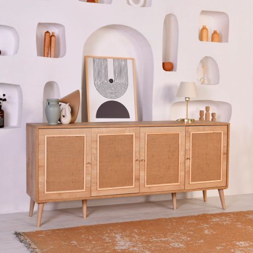Credenza Marrone Rovere Apertura Battente 4 Ante 180x41x81h cm, Chiusura Battente - Mascali