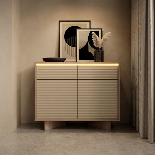 Credenza Marrone Rovere Beige 2 Cassetti 2 Ripiani 104x40x84h cm, Apertura Battente, Scorrevole - Hateva