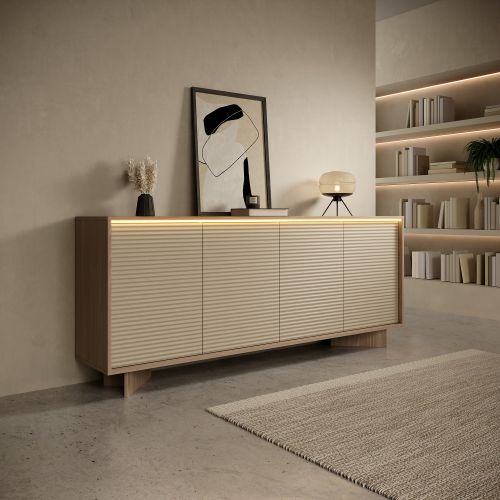 Credenza Marrone Rovere Beige 4 Ripiani Apertura Battente 204x40x84h cm, 4 Ante - Hataga