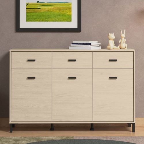 Credenza Marrone Rovere Nero 3 Cassetti 3 Ripiani 138x40x90h cm, Apertura Battente e Scorrevole - Quassolo