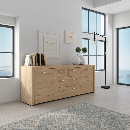 Credenza Marrone Rovere Nodi 3 Cassetti 2 Ripiani 167x41x77h cm, Apertura Battente - Faggiano