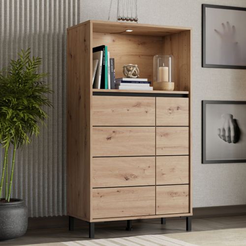 Credenza Marrone Rovere Nodi Nero 2 Ripiani 3 Vani 74x40x135h cm, 2 Ante - Cosoleto