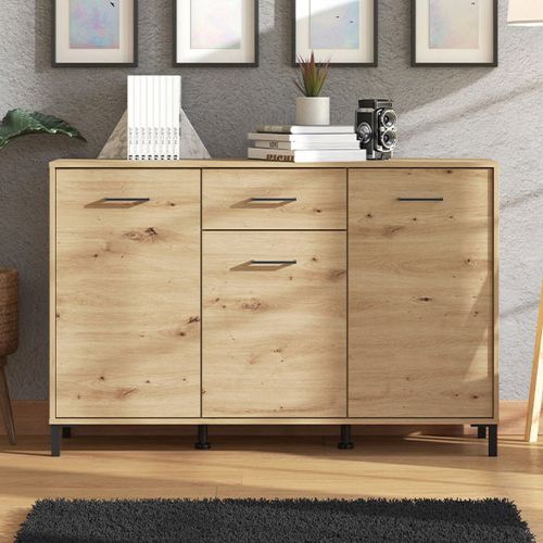 Credenza Marrone Rovere Nodi Nero 3 Cassetti 3 Ripiani 138x40x90h cm, Apertura Battente e Scorrevole - Laerru