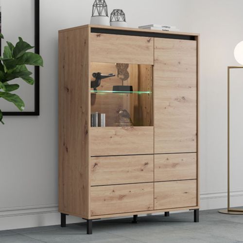 Credenza Marrone Rovere Nodi Nero 4 Ripiani 6 Vani 93x40x135h cm, 2 Ante - Vignate