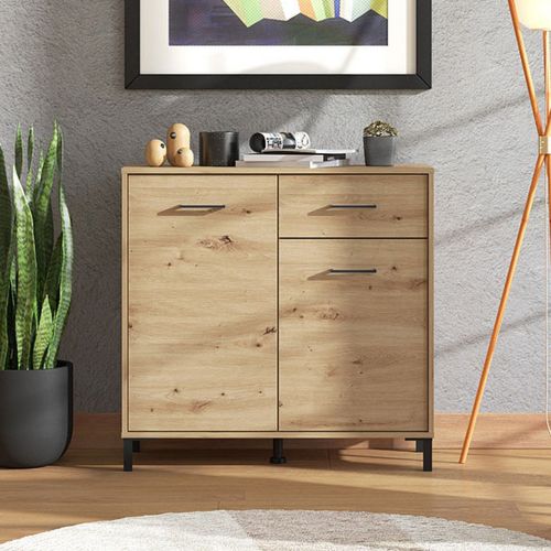 Credenza Marrone Rovere Nodi Nero un Cassetto 2 Ripiani 93x40x90h cm, Apertura Battente, Scorrevole - Laerruu