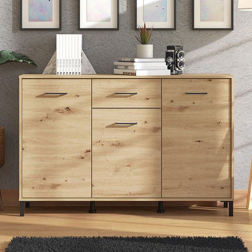 Credenza Marrone Rovere Nodi Nero un Cassetto 3 Ripiani 138x40x90h cm, Apertura Battente e Scorrevole - Laerru