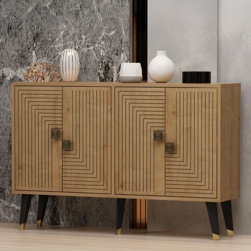 Credenza Marrone Rovere oro 2 Ripiani 4 Vani 120x30x80h cm, 4 Ante - Thiene