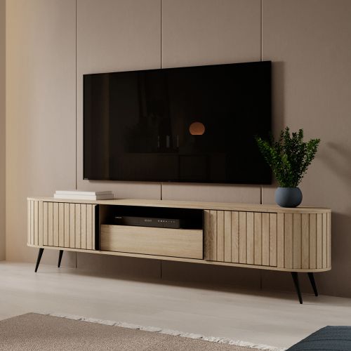 Credenza Marrone Rovere un Cassetto 2 Ripiani 196x40x51h cm, Apertura Battente, Scorrevole - Hanotofa