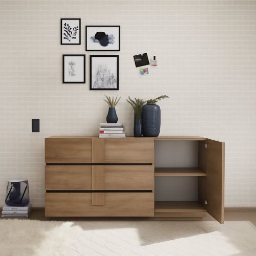 Credenza Marrone Rovere un Ripiano 3 Cassetti 182x44x90h cm, 2 Vani - Minoprio