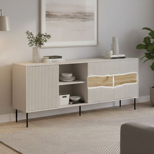 Credenza Mestrino, 190x40 h80 cm, Beige e Rovere Nodi