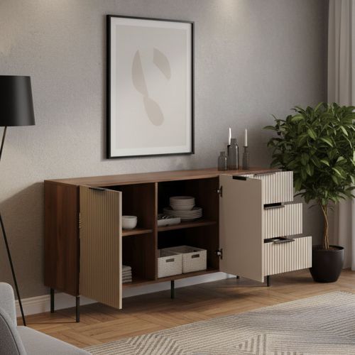 Credenza Monzuno, 156x42 h75 cm, Noce e Beige