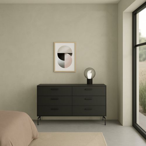 Credenza nera 138x39x76h cm 6 cassetti - Begawan