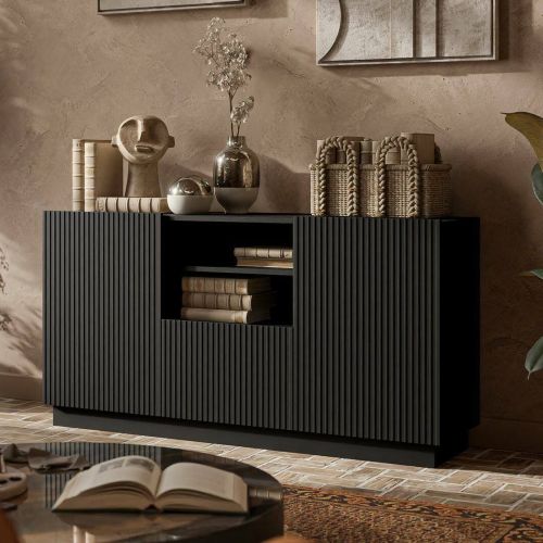 Credenza nera 150x40x78h cm 2 ante e 1 cassetto - Serchio