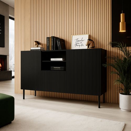 Credenza nera 150x42x82h cm 2 ante e 1 cassetto - Malo
