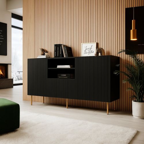 Credenza nera 150x42x82h cm 2 ante e 1 cassetto - Stornara