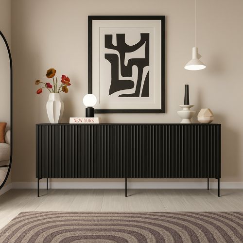 Credenza nera 190x39x80h cm 4 ante - Laion