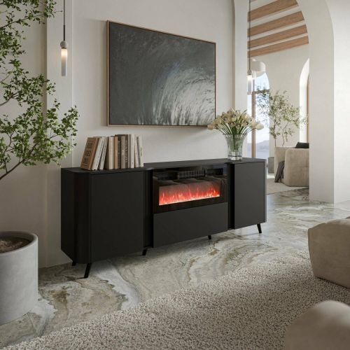 Credenza nera 190x40x68h cm 3 ante - Briano