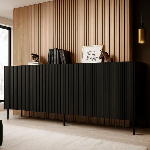 Credenza nera 200x42x82h cm 4 ante - Corana