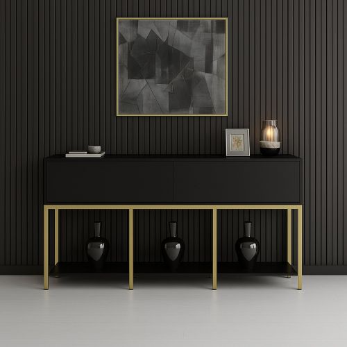 Credenza nera e oro 150x30x80h cm 2 ante - Basilia