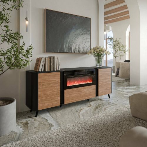 Credenza nera,noce 190x40x68h cm 3 ante - Briano