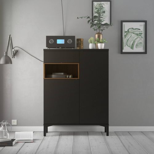 Credenza nera,noce 88x36x118h cm 2 ante e 1 cassetto - Alfra