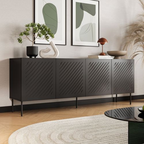 Credenza Nero 2 Ripiani 6 Vani 200.5x42x75h cm, 4 Ante - Carema