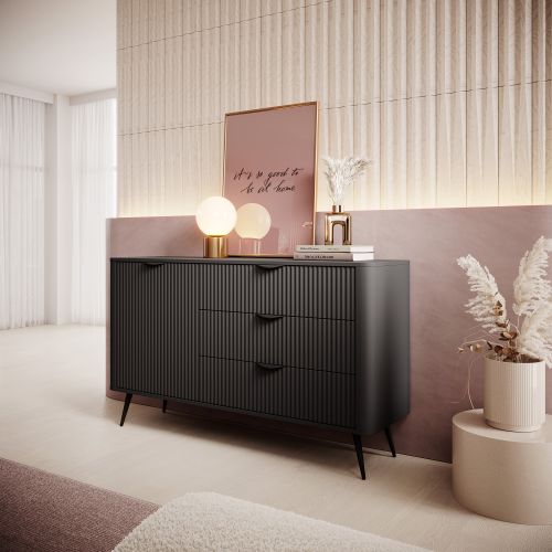 Credenza Nero 3 Cassetti un Ripiano 138x38x81h cm, Apertura Battente, Scorrevole - Halilomo