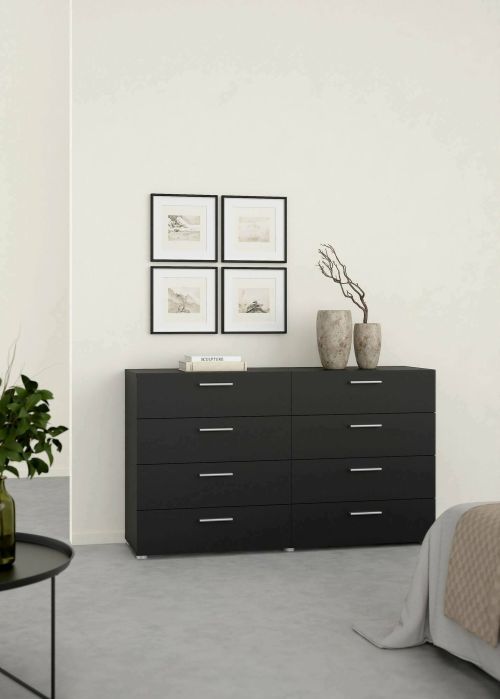 Credenza Nero 8 Cassetti Apertura Scorrevole 140x40x82h cm, Chiusura Scorrevole - Phethai