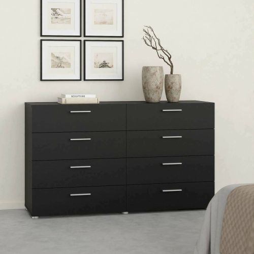 Credenza Nero 8 Cassetti Apertura Scorrevole 140x40x82h cm, Chiusura Scorrevole - Phethai